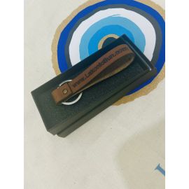 Lakonic Sun Brown Leather Keychain in Gift Box — lifestyle view