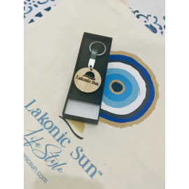 Lakonic Sun Oak & Leather Keychain in Gift Box — lifestyle view