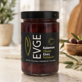 EVGE Whole Kalamata Olives, 580 g — front view
