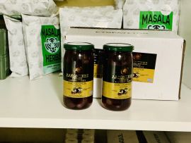Laconian Taste Greek Black Kalamata Olives, Glass Jar, 370 g — lifestyle view